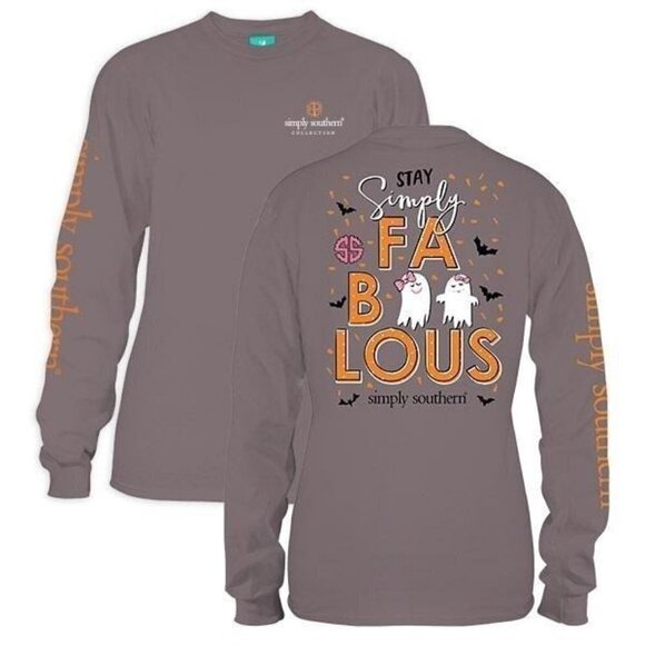 Simply Southern Stay Faboolous Halloween Bat Ghost Long Sleeve Shirt Size Small - Picture 1 of 9